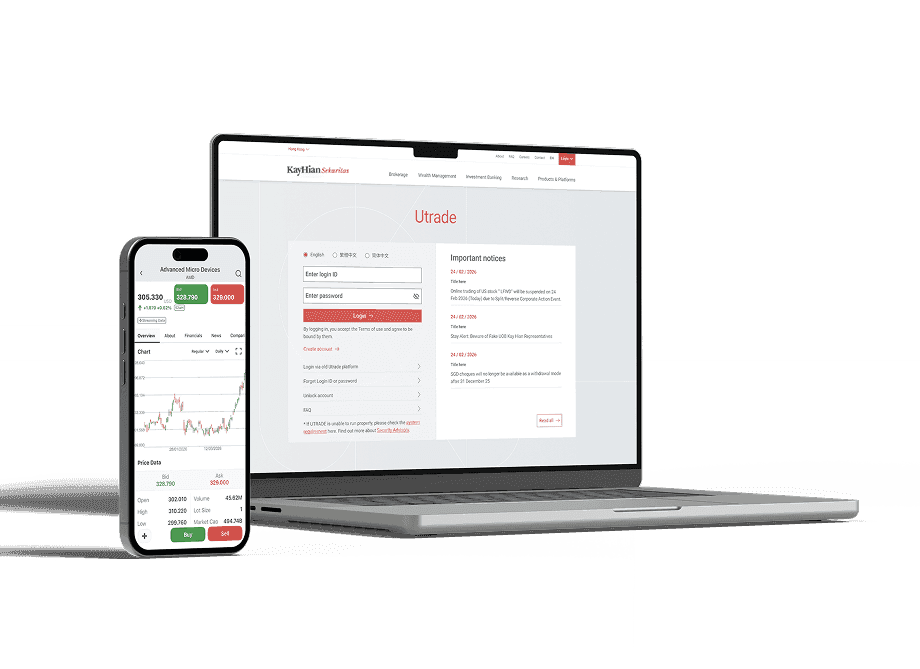 UTRADE platform shown on a laptop and smartphone